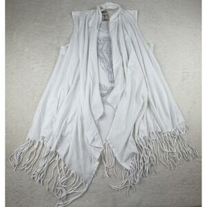 Vocal USA Fringe Vest Medium White Boho Western‎ Buffalo Skull Graphic Made USA